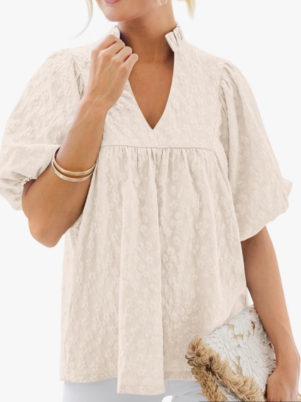 MASCOMODA Womens Puff Short Sleeve Peplum Babydoll Top XXL